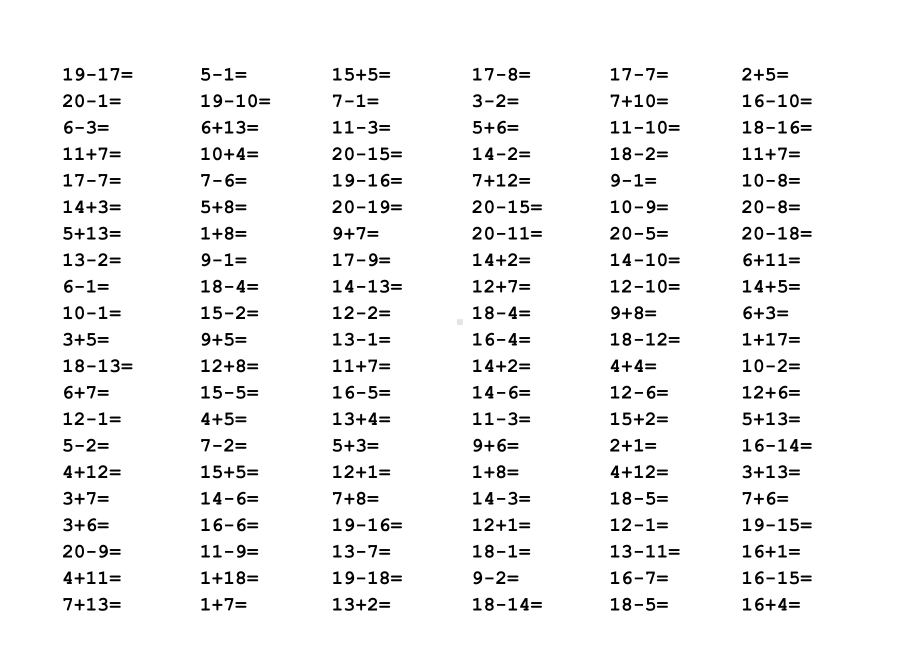 一年级20以内加减法口算题(1000道)-自制数学口算作业.doc_第2页