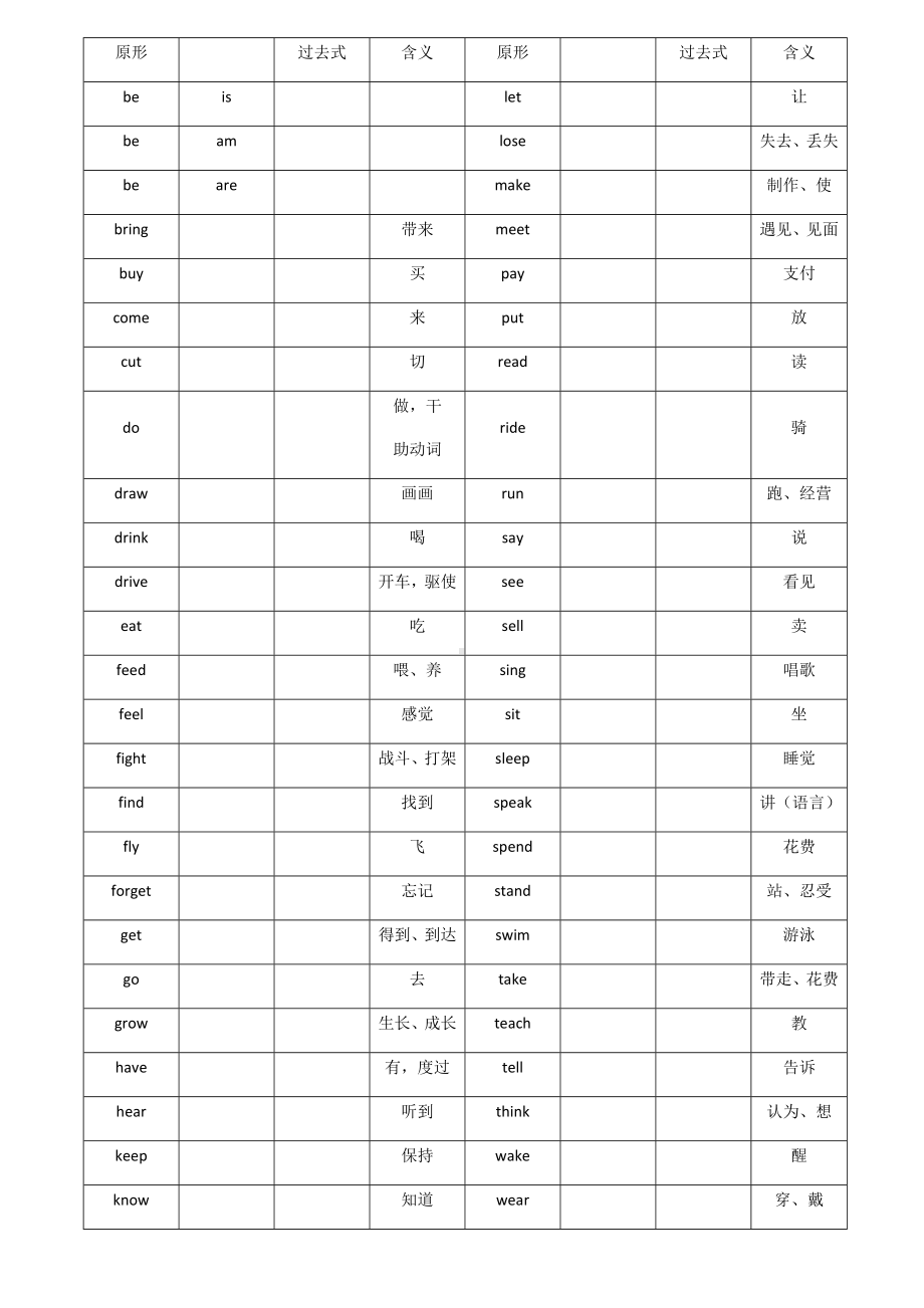 七下不规则动词过去式填空(含答案).docx_第1页