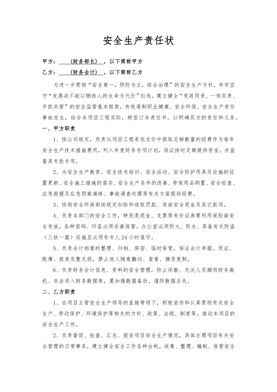 财务与会计安全责任书参考模板范本.docx_第1页