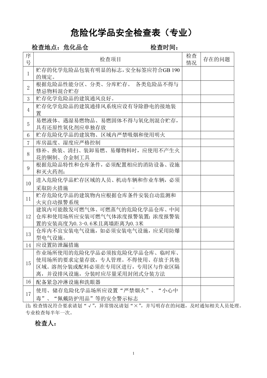 危险化学品安全检查表参考模板范本.docx_第1页