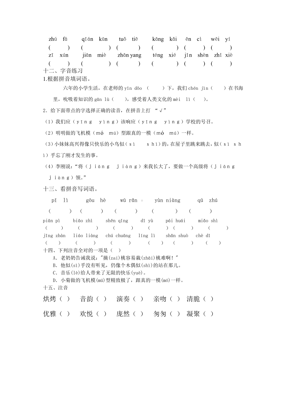 (统编版)部编版语文六年级下册总复习字音部分(含多音字).doc_第3页