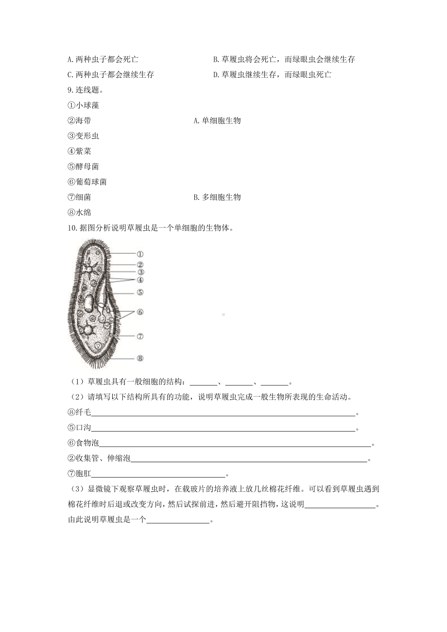 七年级生物上册-生物体的结构层次单细胞生物体-课时训练(含解析)-冀教版.doc_第2页