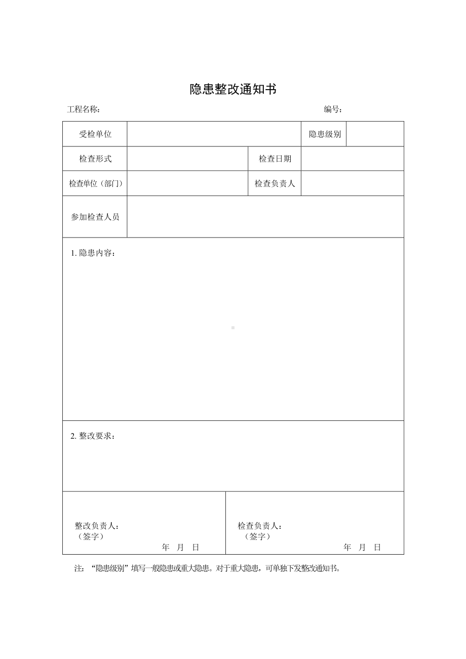 施工企业和项目部下发的《隐患整改通知书》及《隐患整改反馈单》参考模板范本.docx_第1页