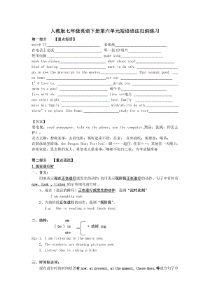 七年级英语下册第六单元重点短语语法归纳练习(新版)人教新目标版.docx