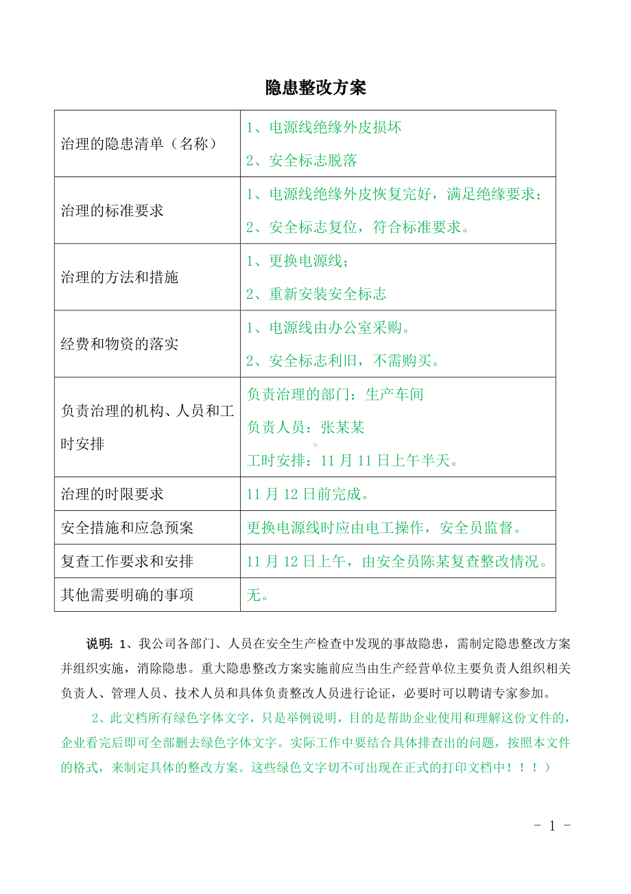 企业隐患整改方案样本参考模板范本.docx_第1页