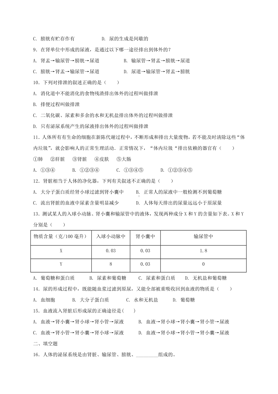 七年级生物下册人体内废物的排出作业设计新人教版.doc_第2页