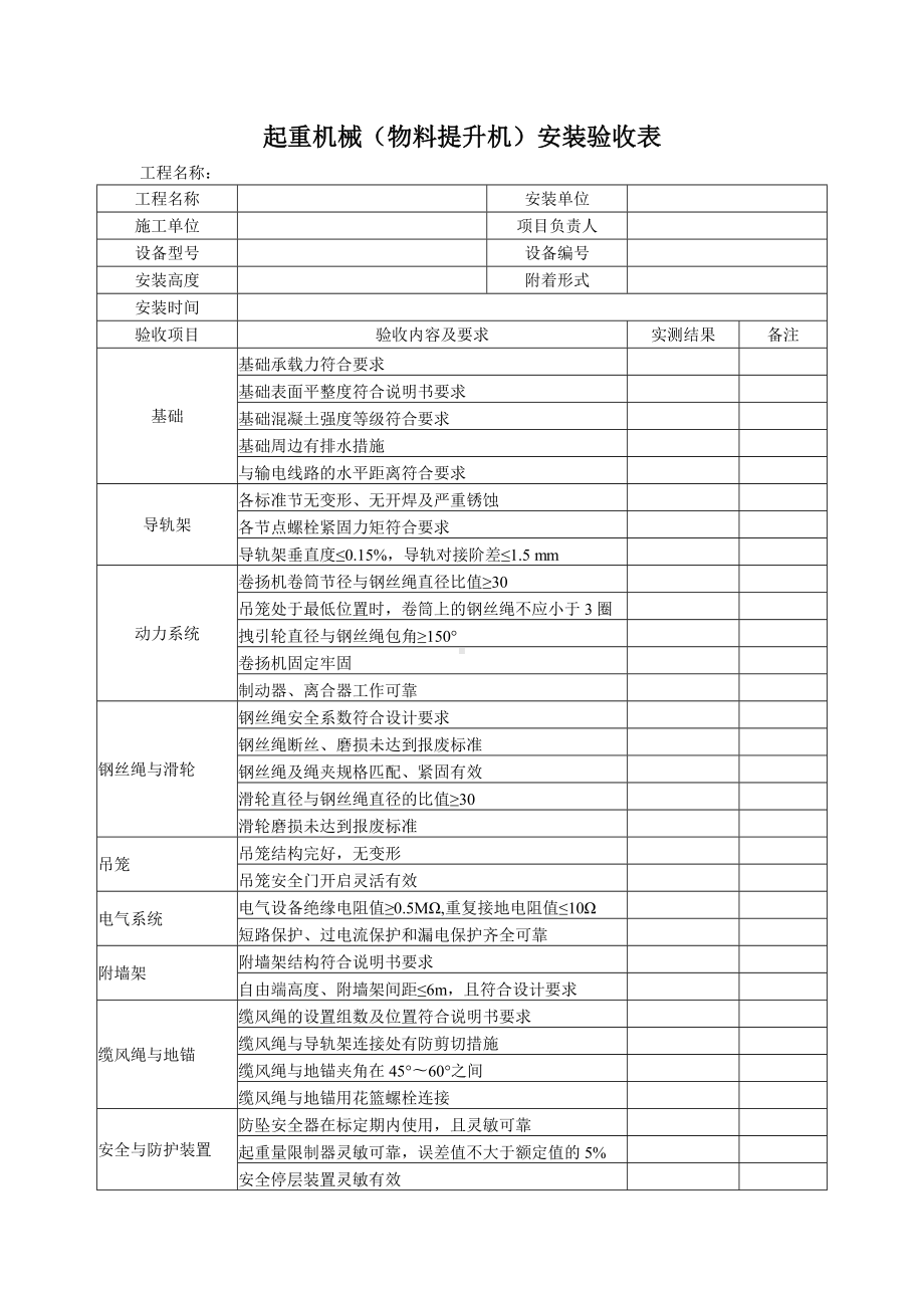 起重机械（物料提升机）安装验收表参考模板范本.docx_第1页