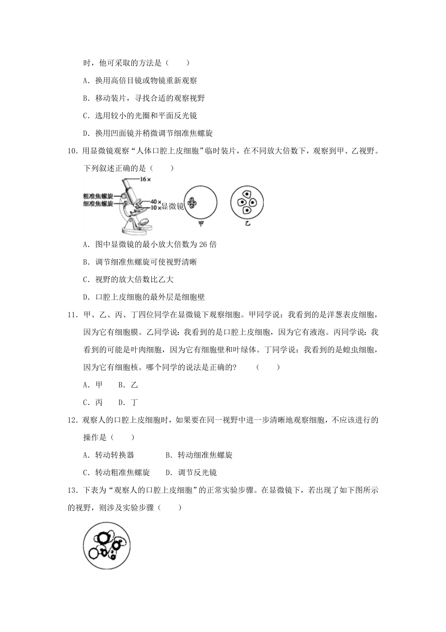 七年级生物上册生物体的结构层次-细胞是生命活动的基本单位-动物细胞作业设计新人教版.doc_第3页