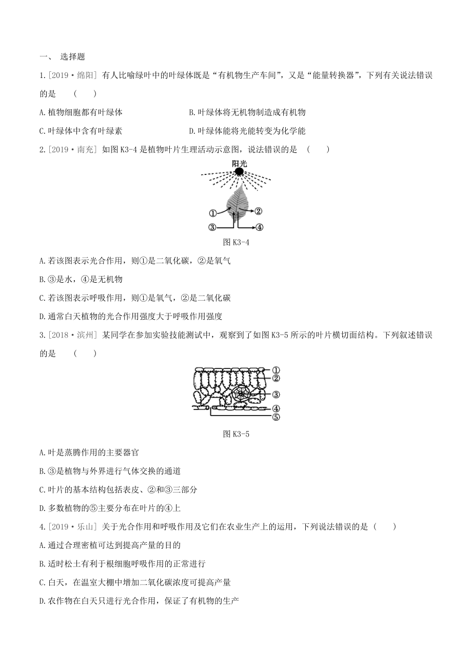 七年级生物上册生物从环境中获取物质和能量课时训练03绿色植物是有机物的生产者(新版)苏科版.docx_第3页