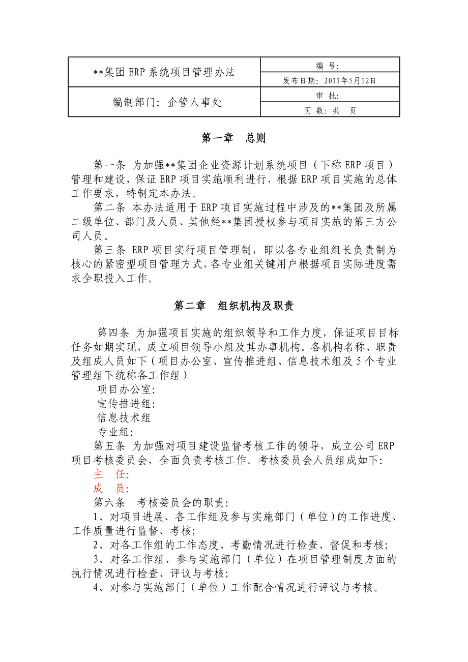 (管理与人事)集团ERP系统项目管理办法.doc_第1页