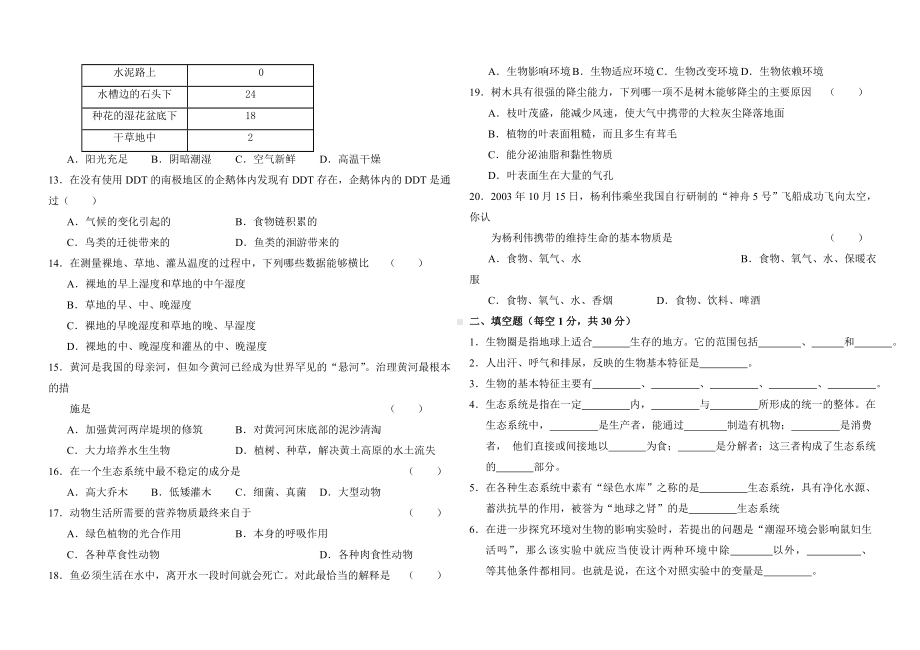 七年级上册生物：生物和生物圈同步测试题(含答案).doc_第2页