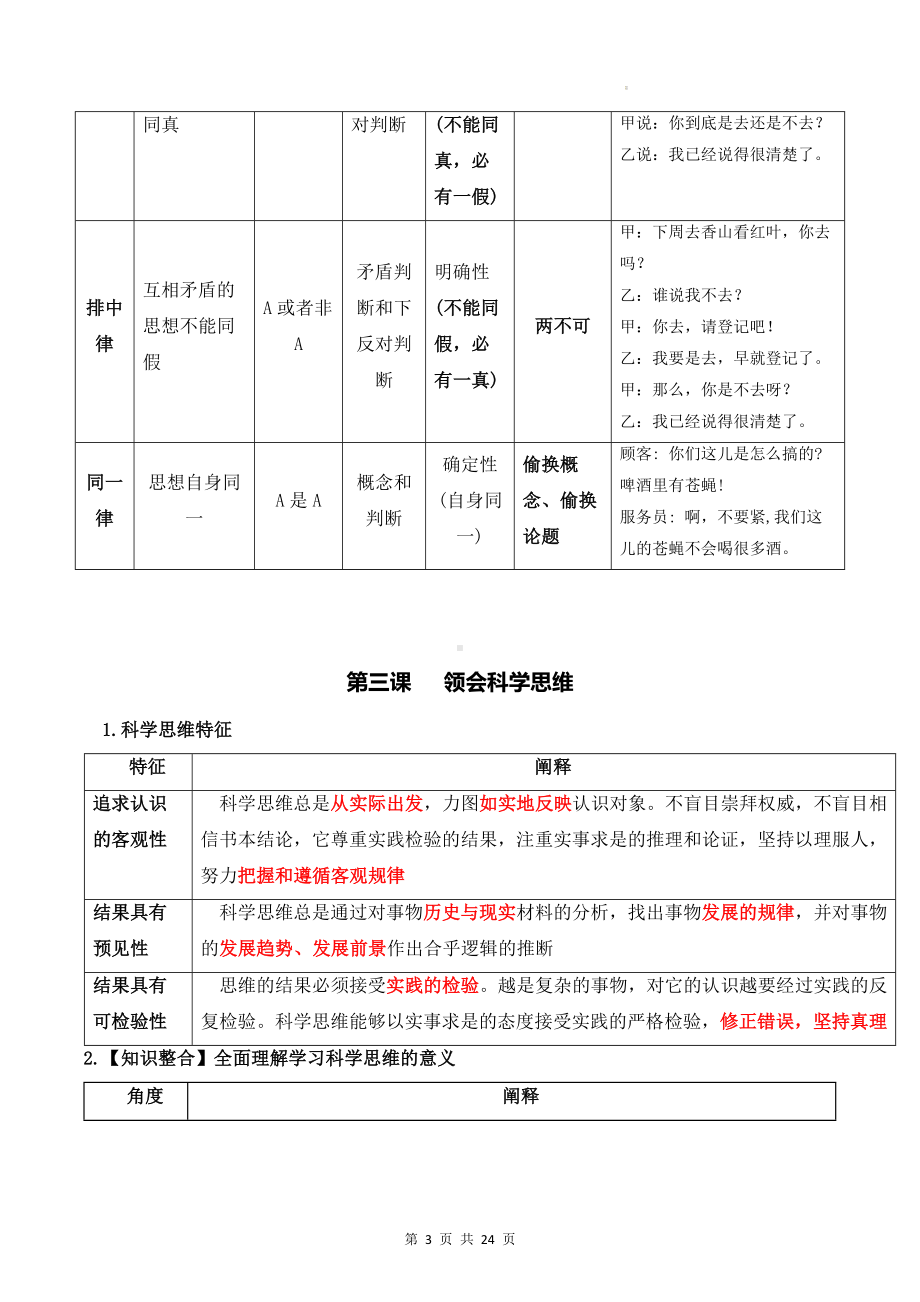 统编版高中政治选择性必修3《逻辑与思维》考点复习提纲精编版（实用必备！）.docx_第3页