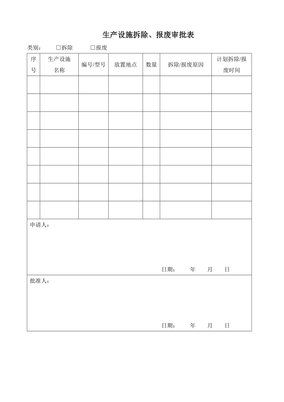 生产设施拆除、报废审批表参考模板范本.docx_第1页