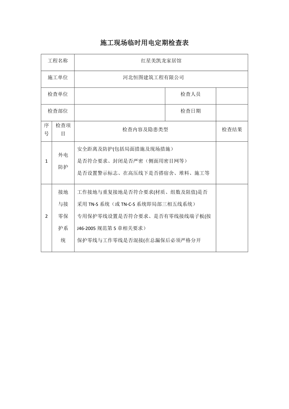 施工现场临时用电定期检查表参考模板范本.docx_第1页