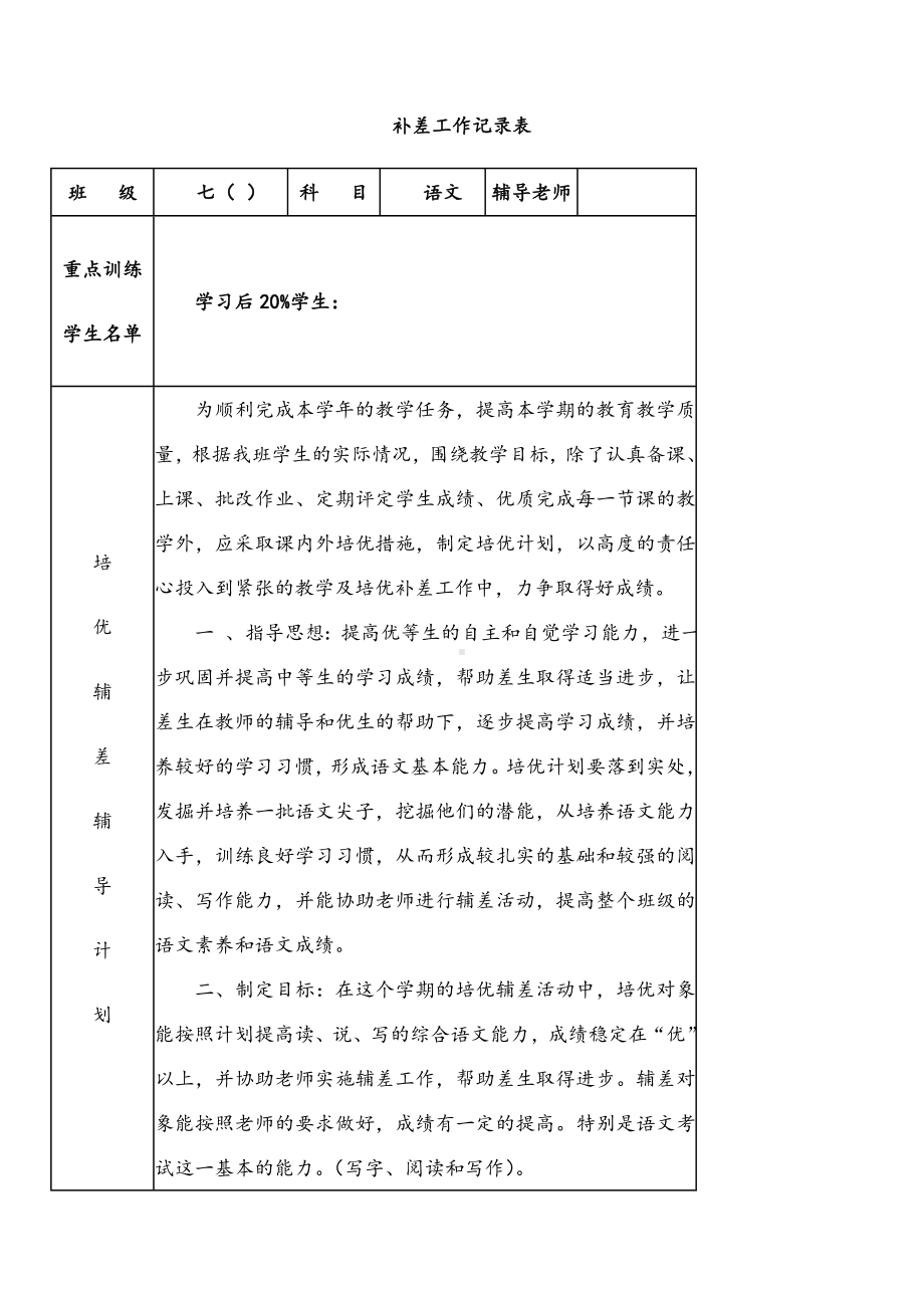 七年级语文培优补差工作记录表.doc_第1页