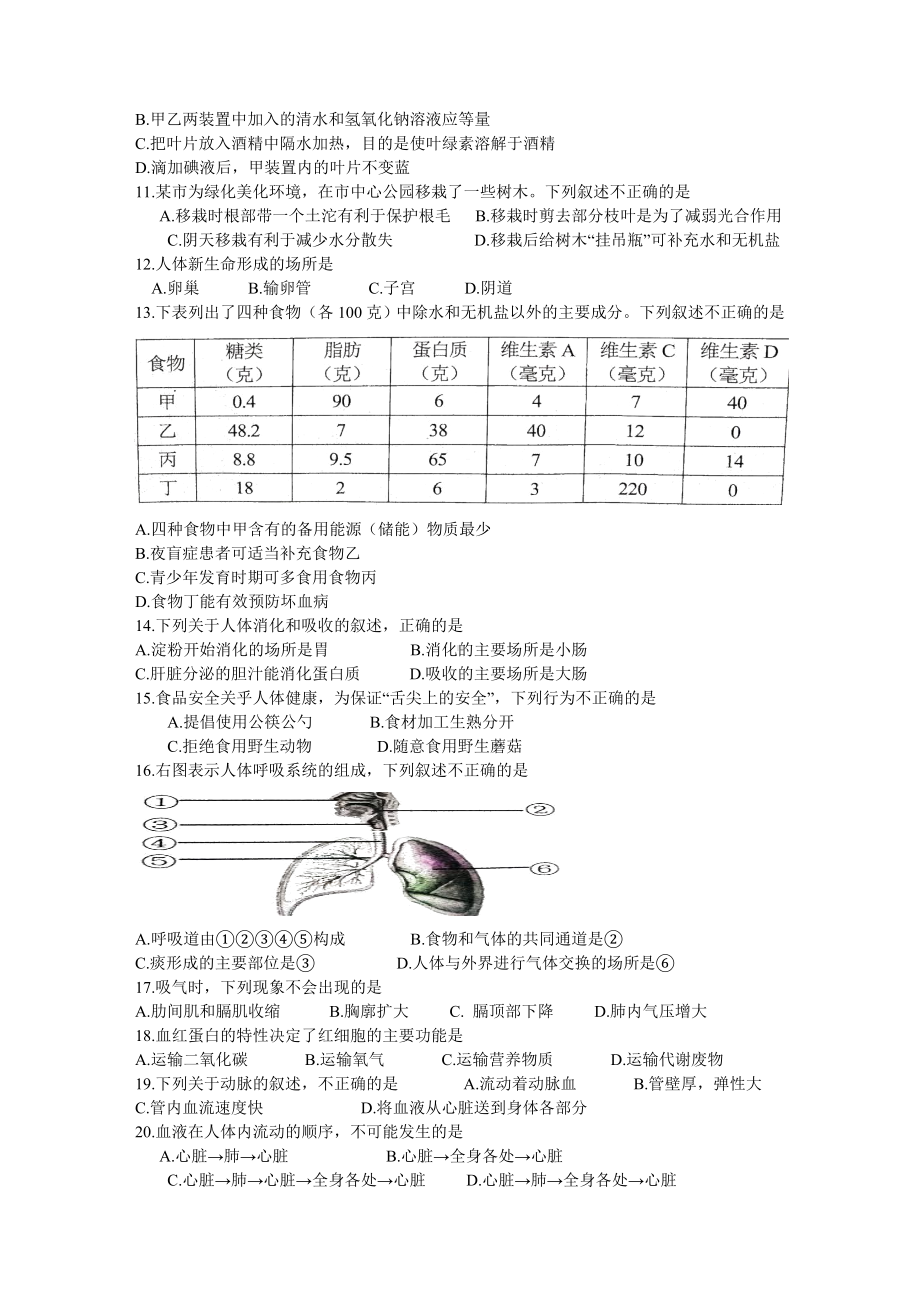 2021年云南省学业水平考试生物试卷.doc_第2页