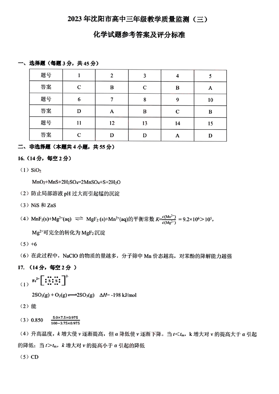 2023届辽宁省沈阳市高三下学期教学质量监测（三模）各科试卷及答案.rar