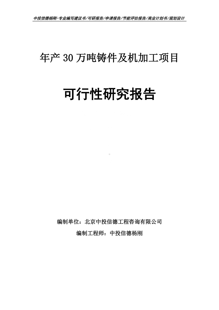 年产30万吨铸件及机加工项目可行性研究报告申请报告.doc_第1页