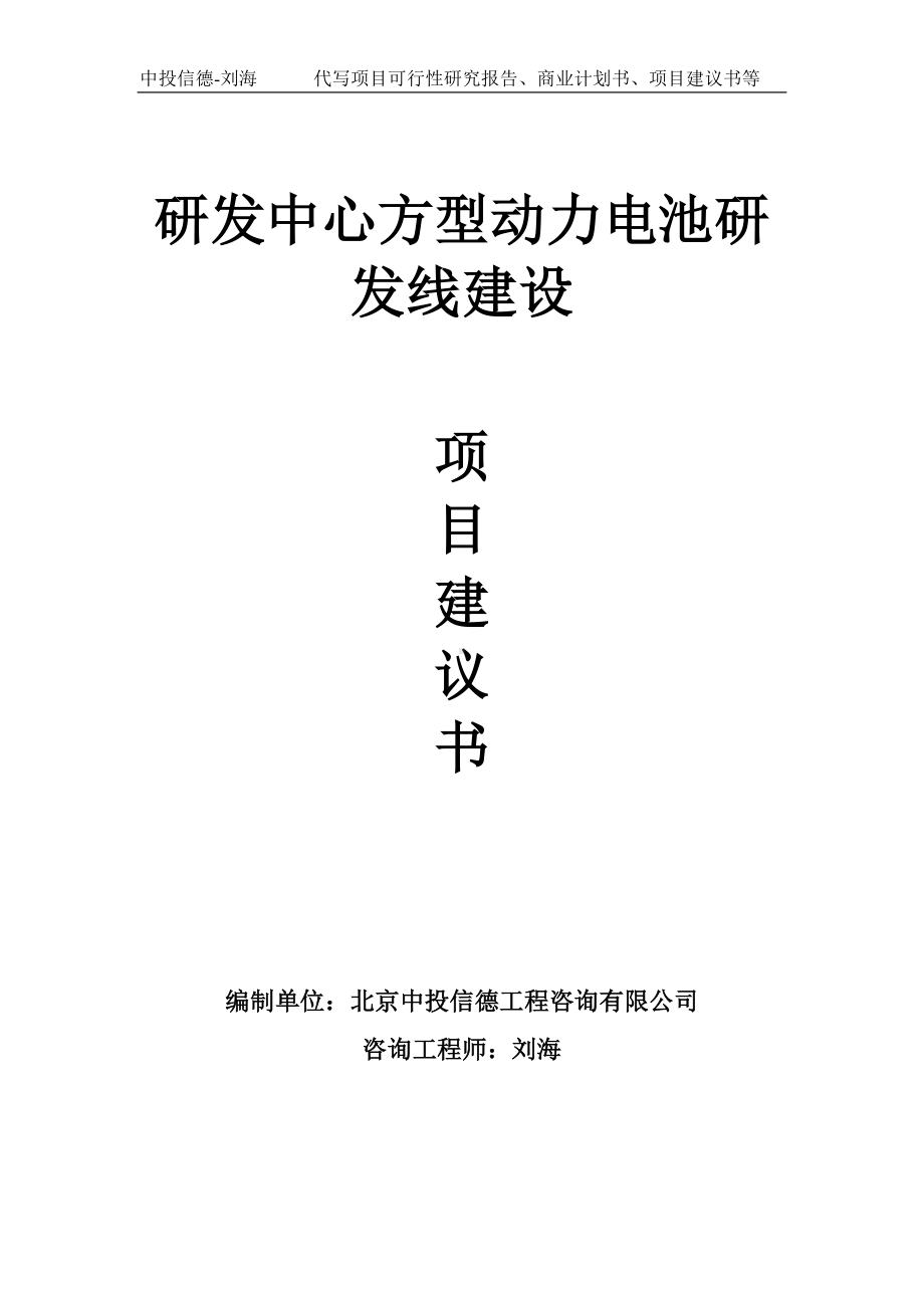 研发中心方型动力电池研发线建设项目建议书-写作模板.doc_第1页