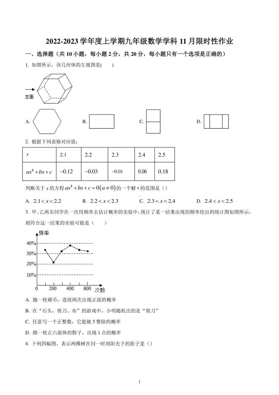 辽宁省沈阳市和平区和平区南昌中学沈北分校2022-2023学年九年级上学期期中数学试题.pdf_第1页