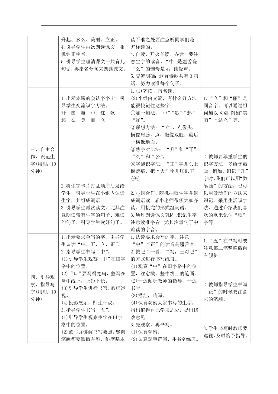 人教版语文一年级上册教学设计详案：识字10.升国旗.doc_第2页