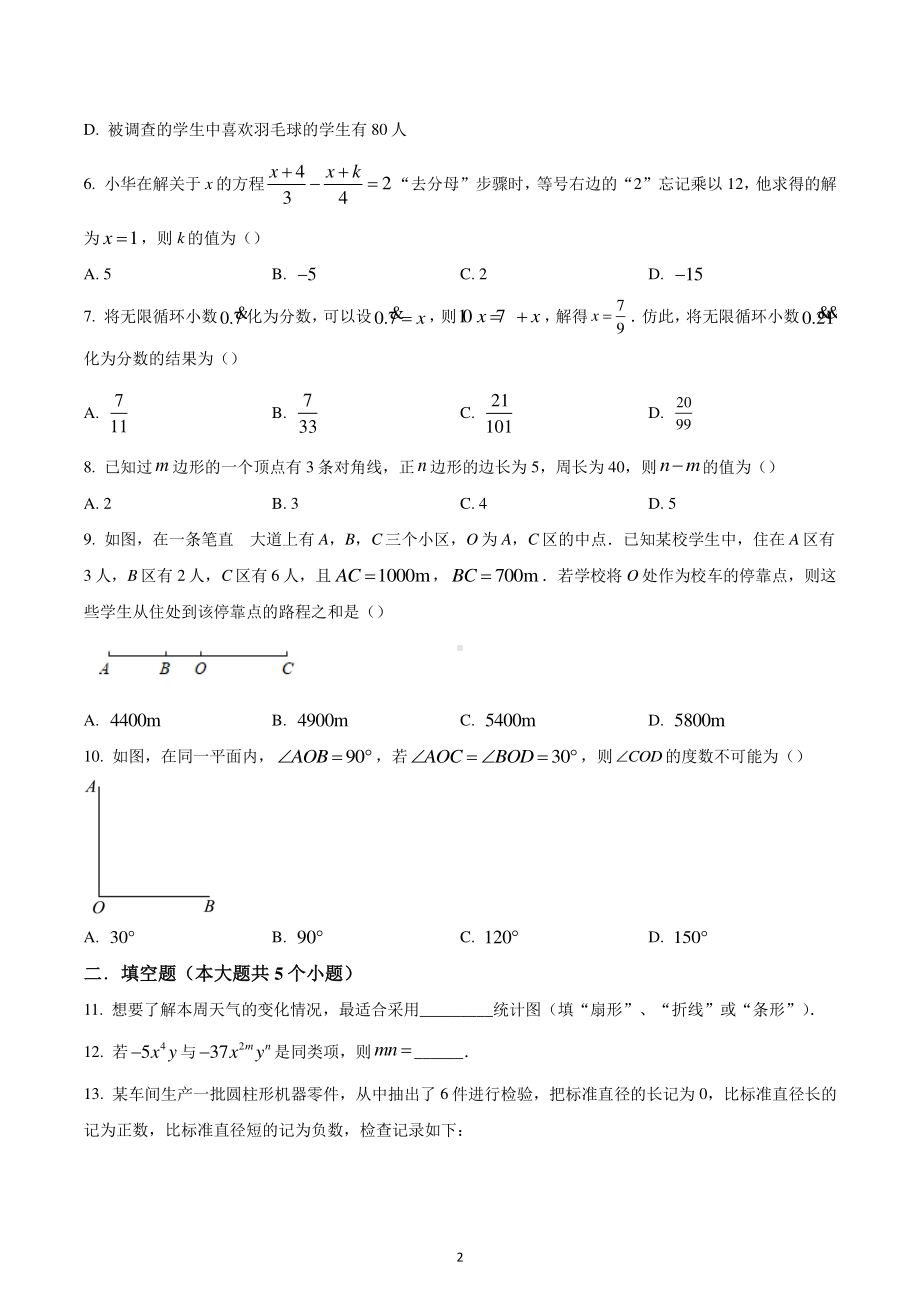 山西省2022-2023学年七年级上学期期末综合评估数学试题.pdf_第2页