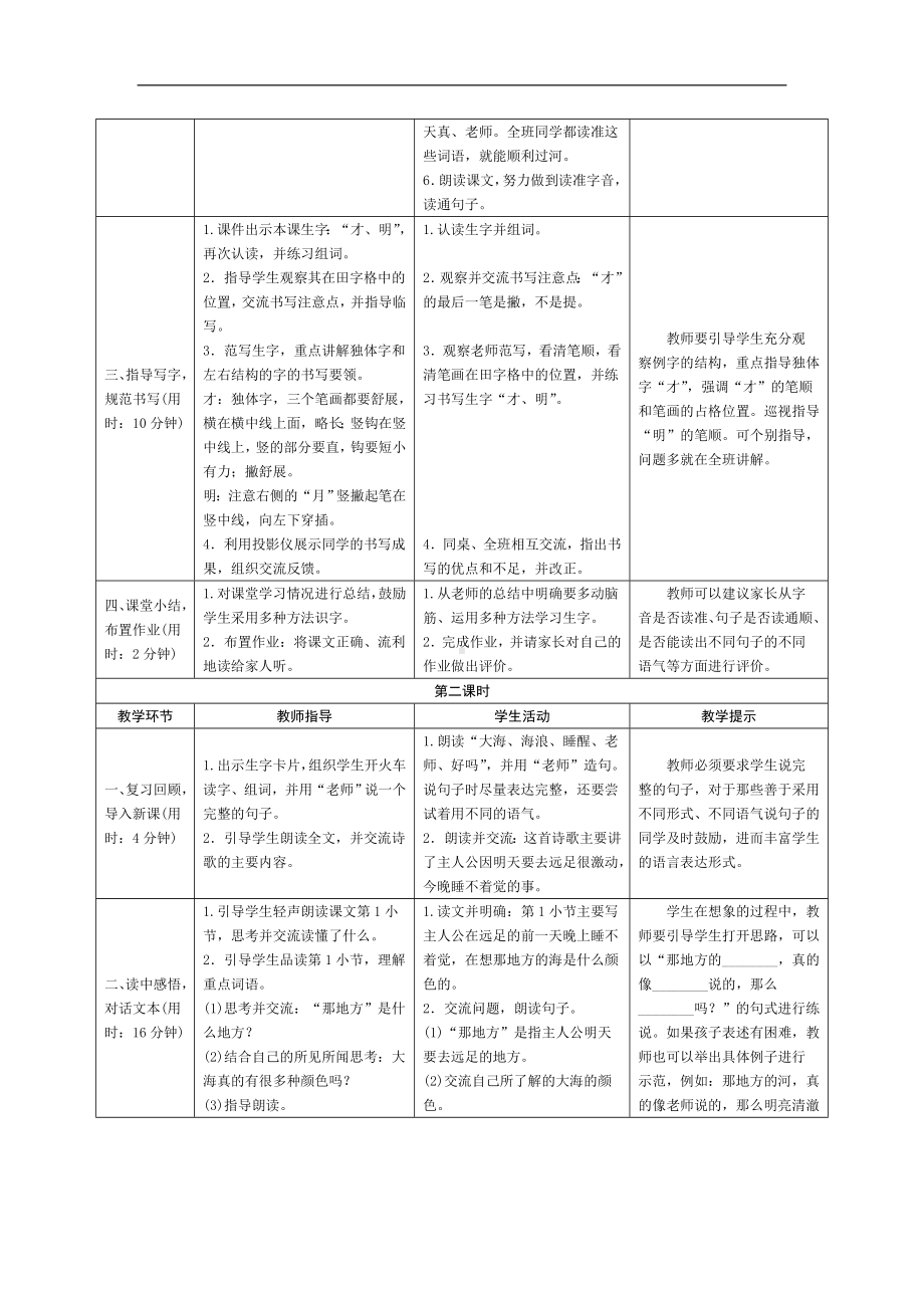 人教版语文一年级上册教学设计详案：课文9.明天要远足.doc_第2页