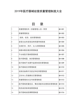 2019年医疗器械经营质量管理制度大全(DOC 52页).docx