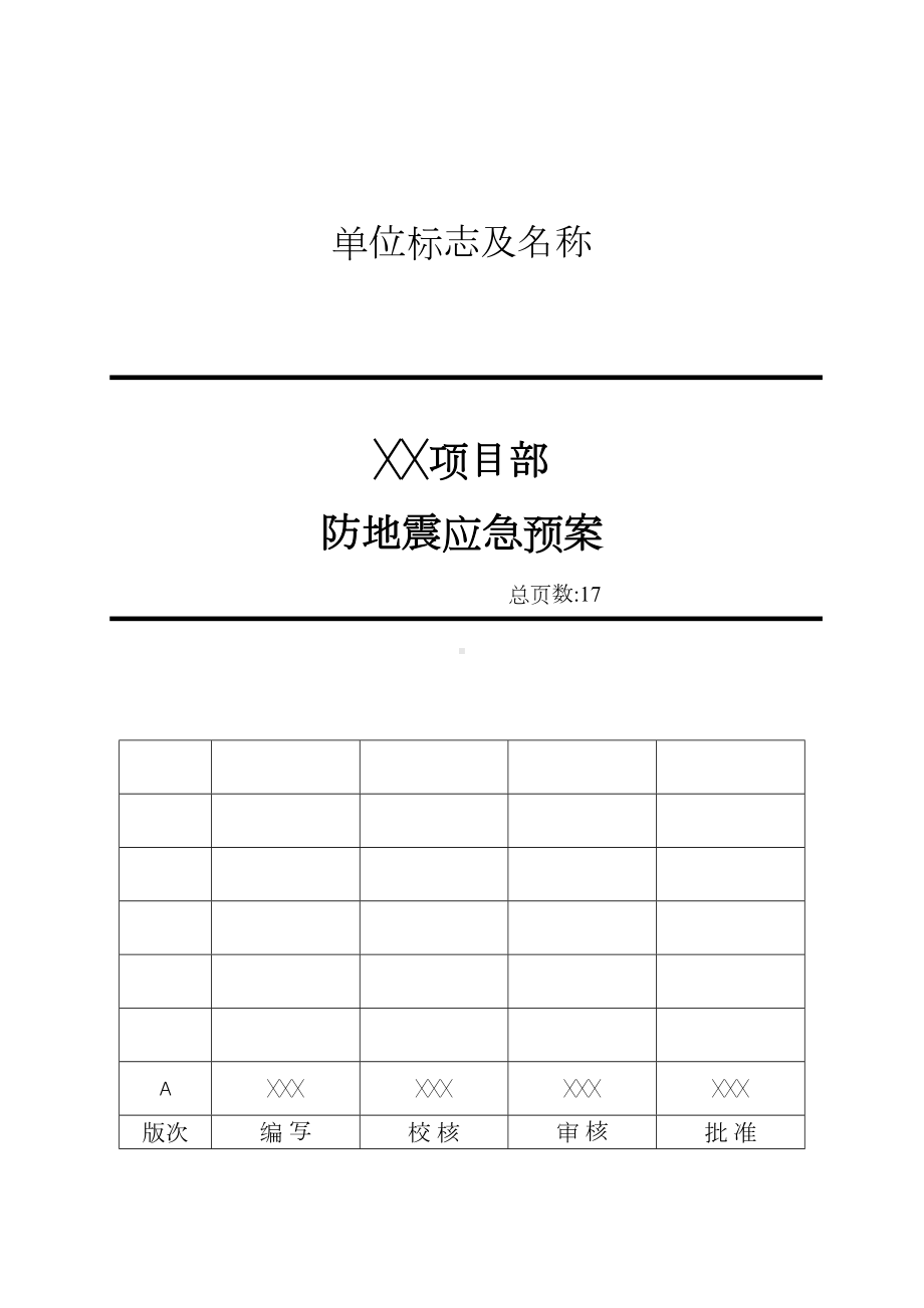 ╳╳╳项目部防地震应急预案A版(DOC 19页).doc_第1页