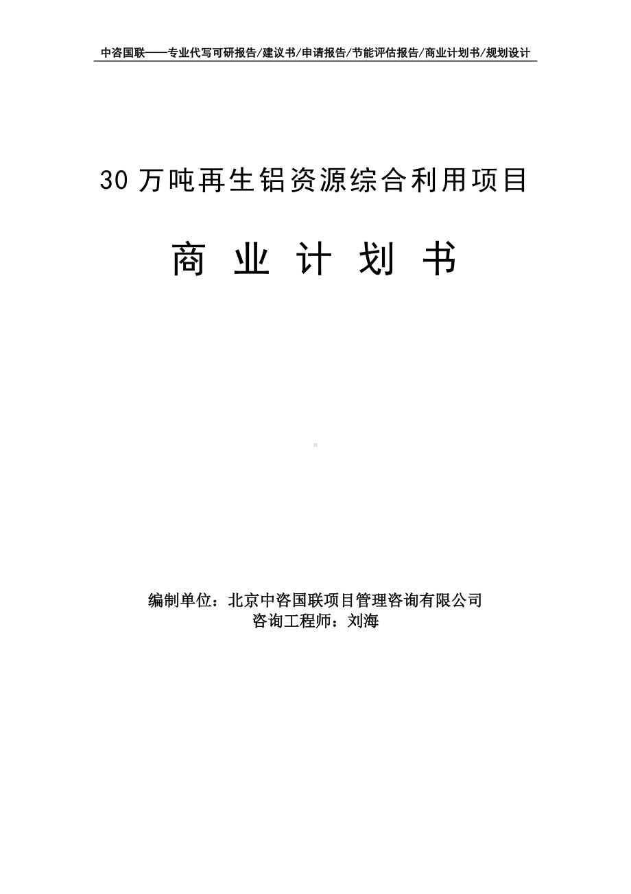 30万吨再生铝资源综合利用项目商业计划书写作模板-融资招商.doc_第1页