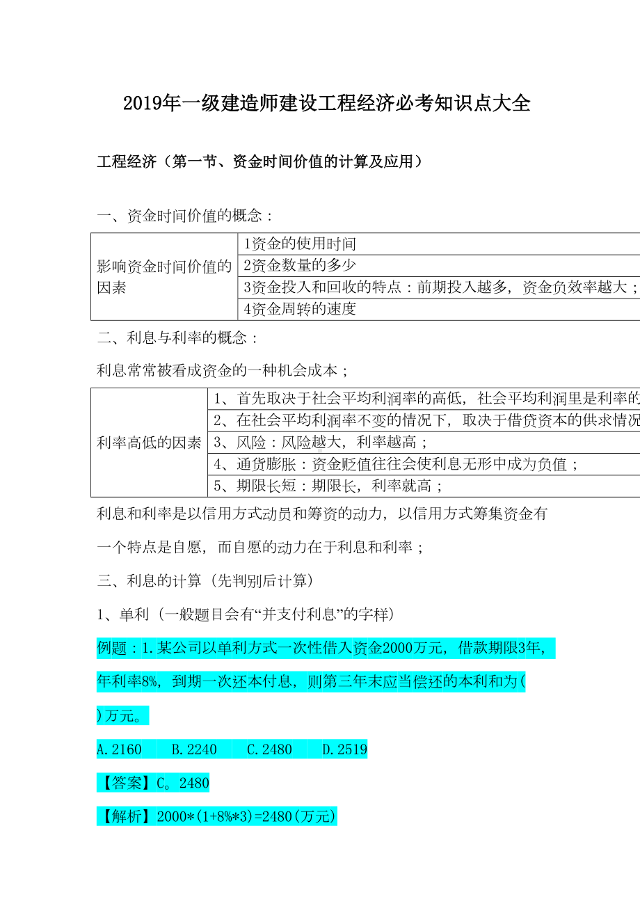 2019年一级建造师建设工程经济必考知识点大全(DOC 65页).doc_第1页