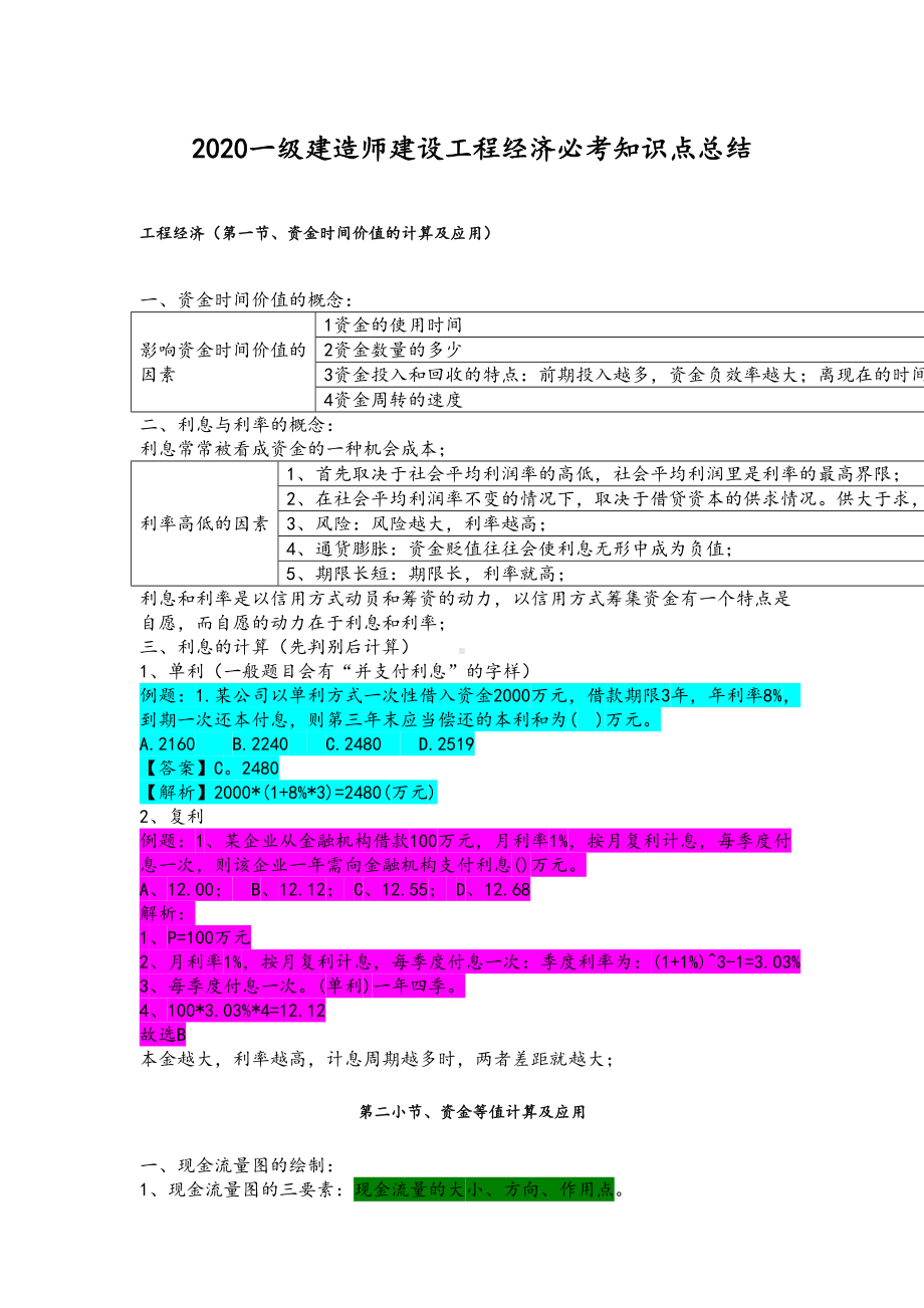 2020一级建造师建设工程经济必考知识点总结(DOC 44页).docx_第1页