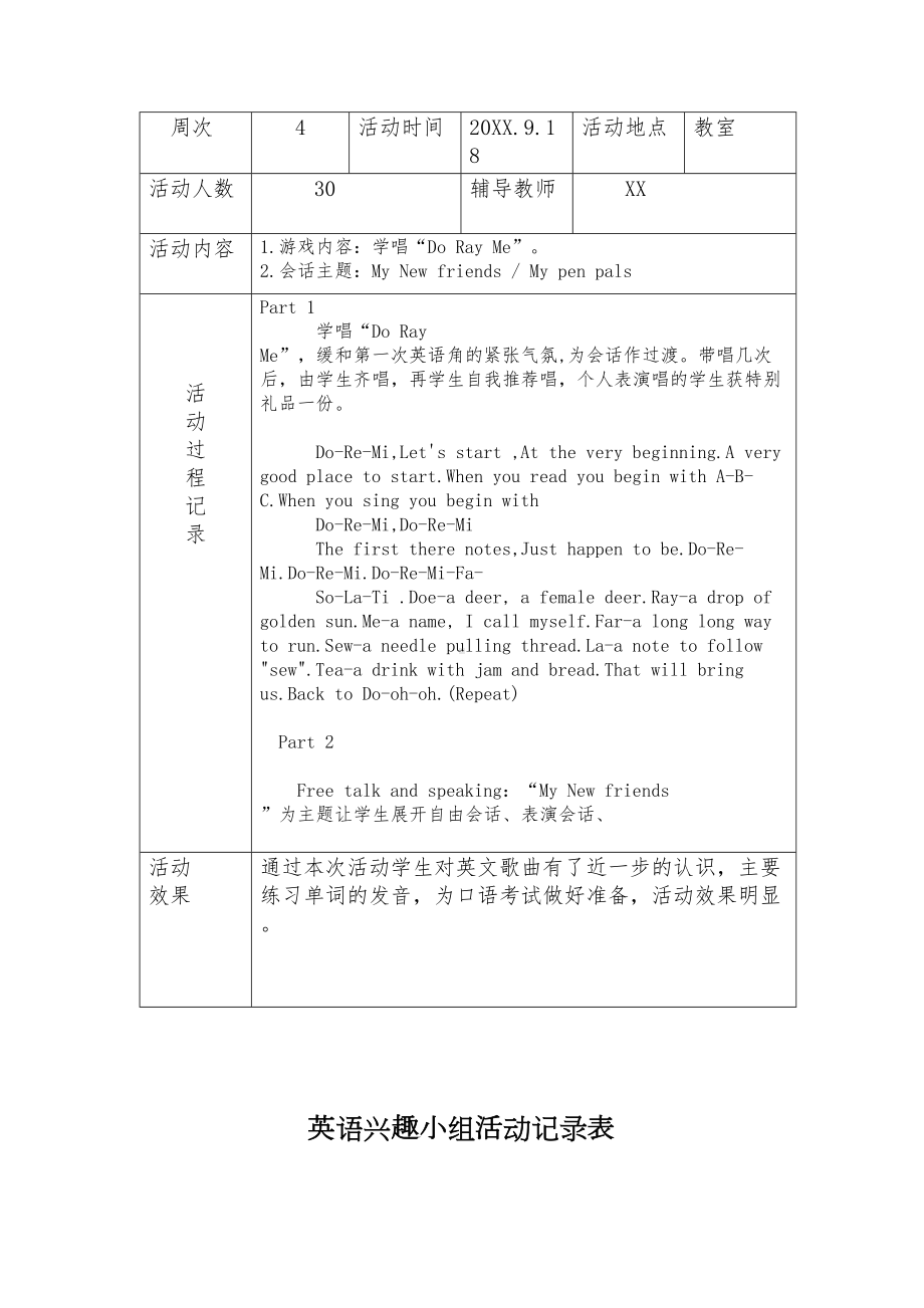 XX英语兴趣小组活动记录表(DOC 15页).doc_第2页