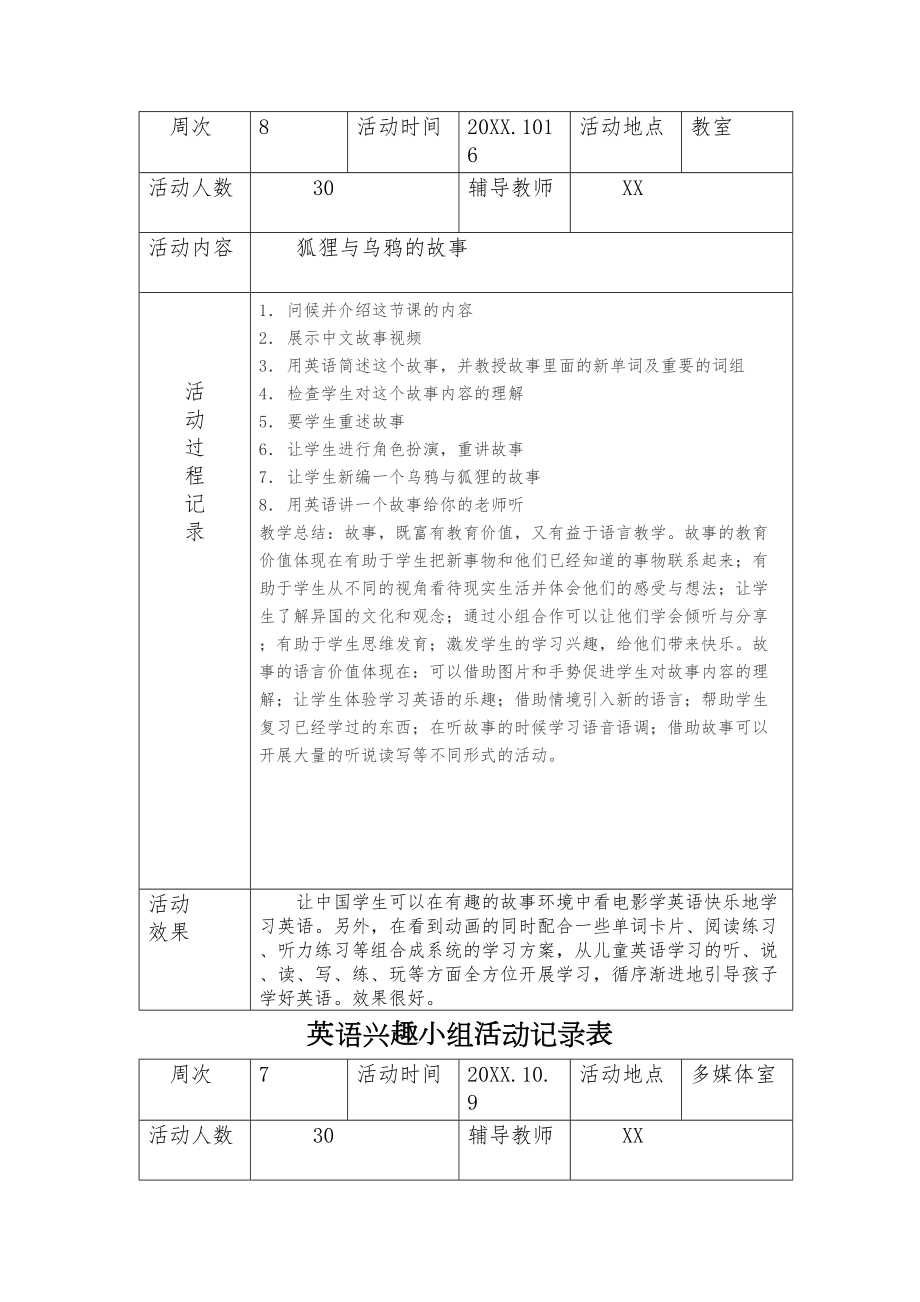 XX英语兴趣小组活动记录表(DOC 15页).doc_第3页