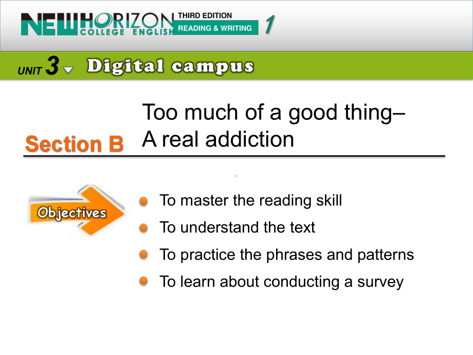 新视野大学英语(第三版)读写教程BookI-Unit-3-Section-B-Too-much-of-a-good-thing-A-real-addiction课件.ppt_第1页