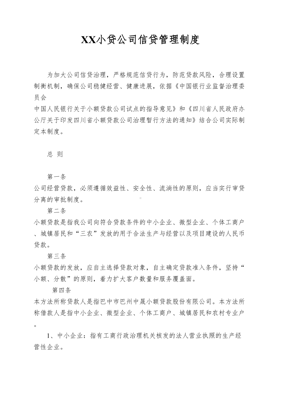 XX小贷公司信贷管理制度(DOC 30页).doc_第1页