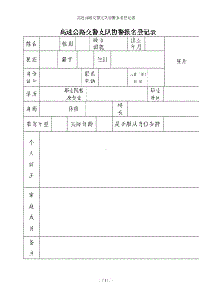 高速公路交警支队协警报名登记表参考模板范本.doc