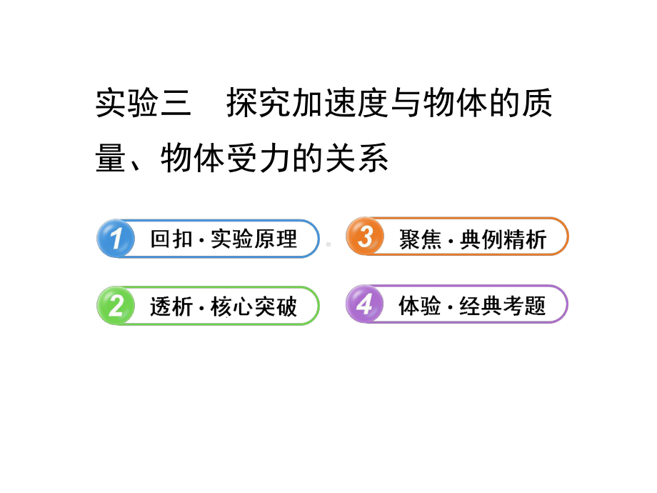 最新人教版高中物理一轮复习课件：实验3-探究加速度与物体的质量、物体受力的关系.ppt_第1页