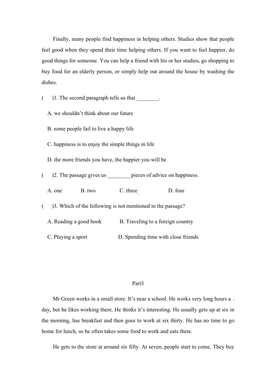 新目标八年级上册英语阅读理解专项训练二及答案.docx_第3页