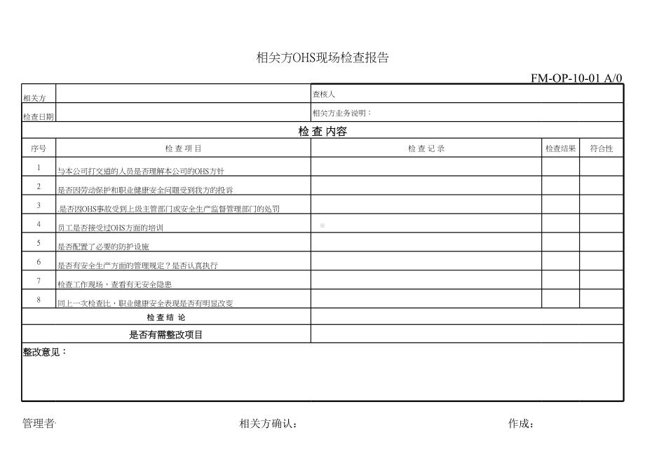 ISO45001－2018表单记录模版-相关方 现场检查报告参考模板范本.xls_第1页