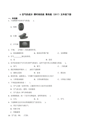 科学青岛版五年级下册（2022年新编）6 空气的成分 当堂达标题.docx