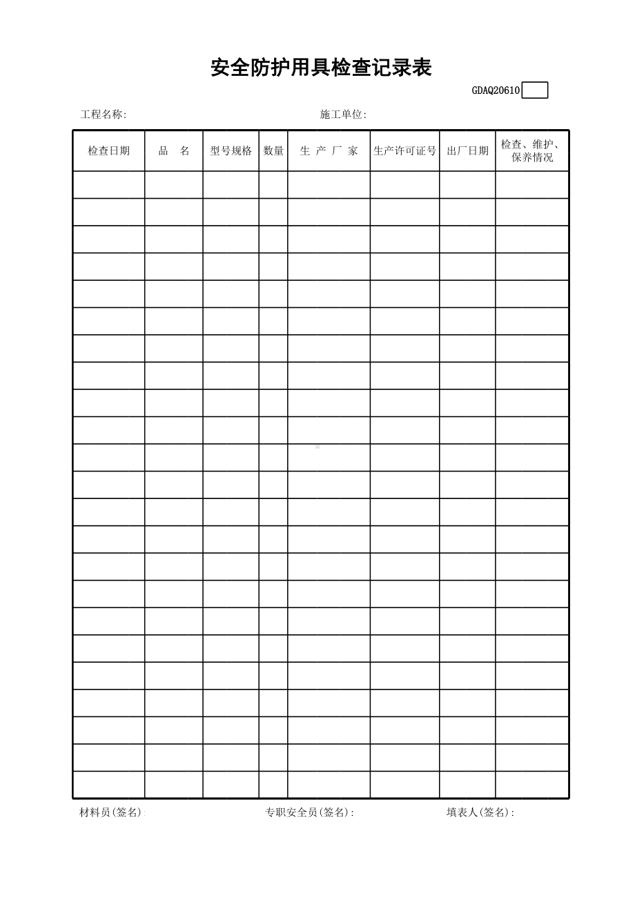 安全防护用具检查记录表参考模板范本.xls_第1页