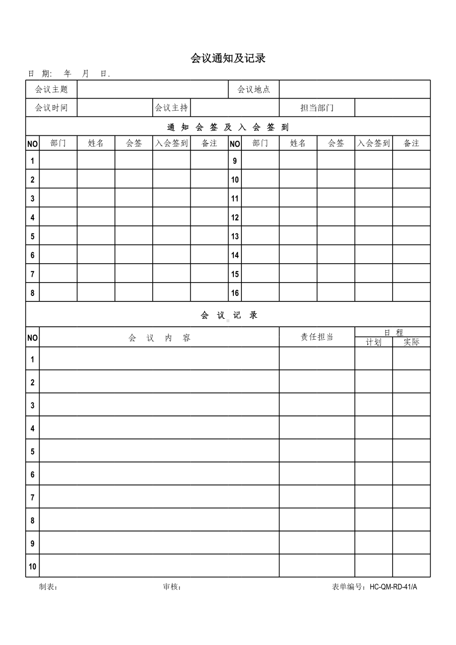 ISO45001－2018表单记录模版-通知会议及会议记录参考模板范本.xls_第1页