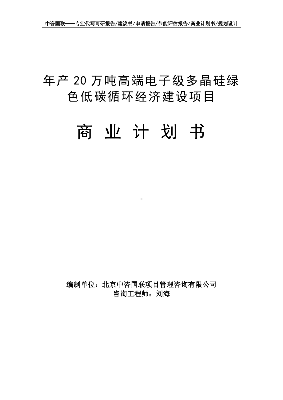 年产20万吨高端电子级多晶硅绿色低碳循环经济建设项目商业计划书写作模板-融资招商.doc_第1页