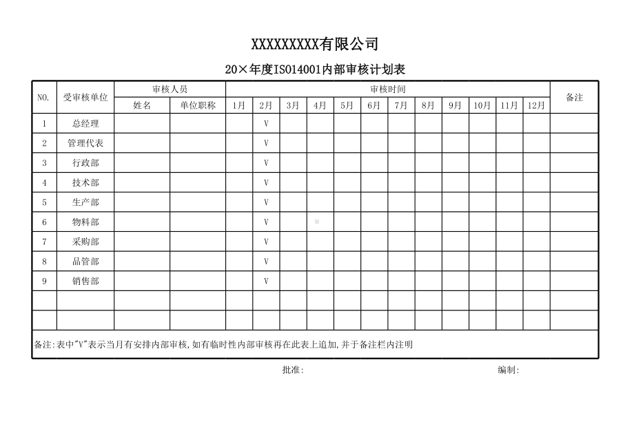 ISO14001-2015记录表单-14001年度内审计划参考模板范本.xls_第1页