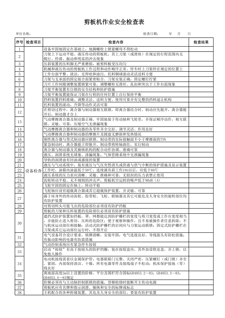 9剪板机作业安全检查表参考模板范本.xls_第1页