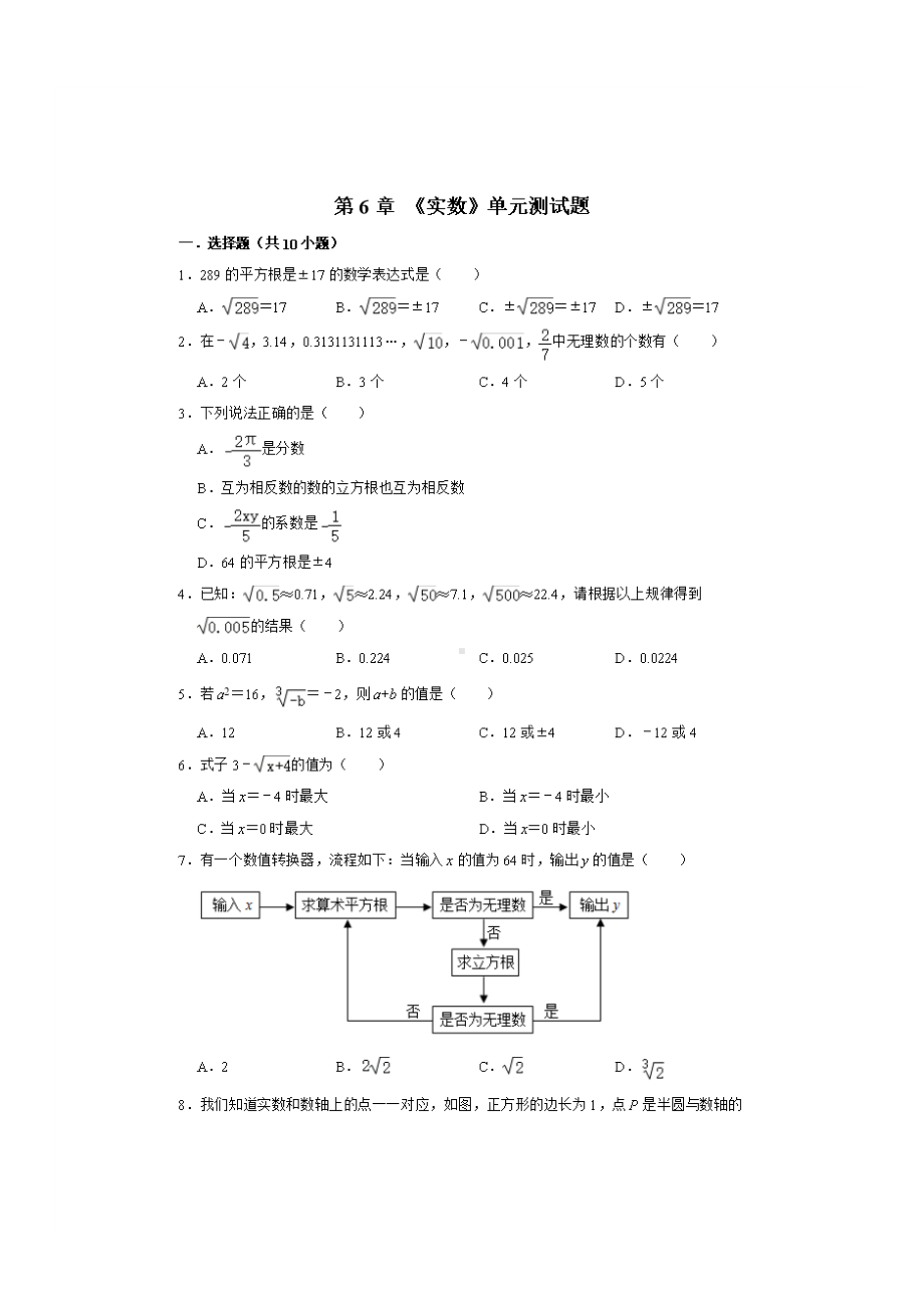 最新人教版七年级下数学单元测试-《实数》-单元测试题(-含答案).doc_第1页