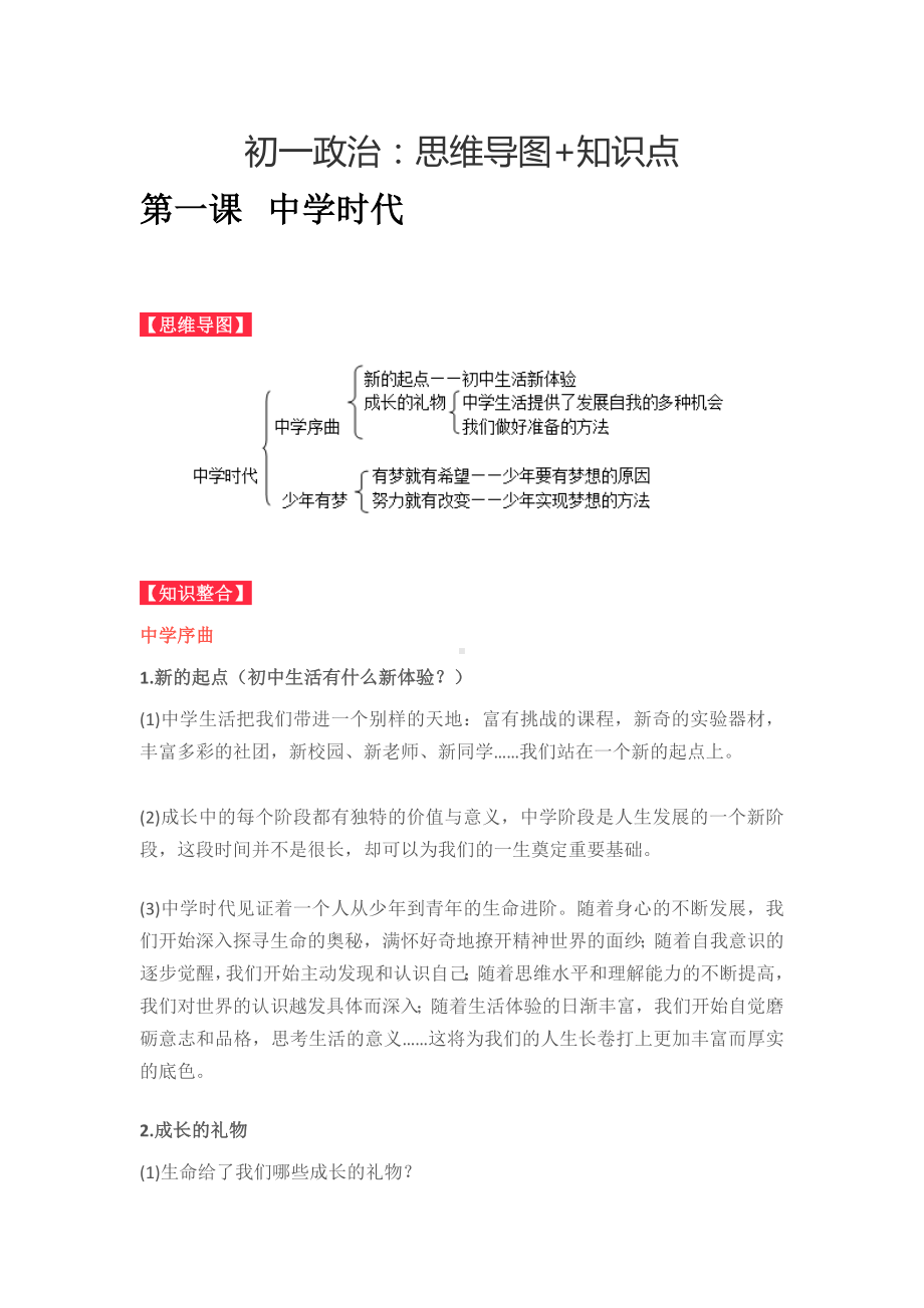 部编版道德与法治七年级上册全册思维导图+知识点.docx_第1页