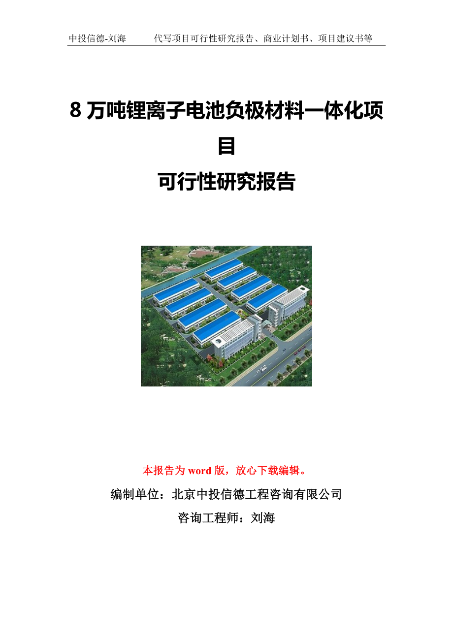 8万吨锂离子电池负极材料一体化项目可行性研究报告写作模板立项备案文件.doc_第1页