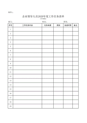 企业领导人员2020年度工作任务清单(参考模板)参考模板范本.xls